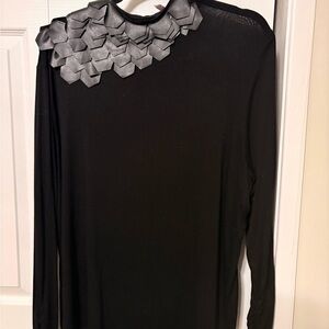 Black Embellished Neck Long Sleeve Top